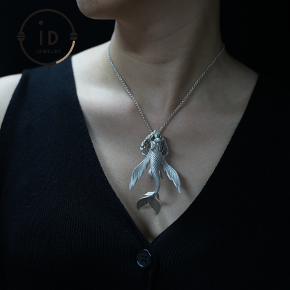 925 Sterling Silver Mermaid Pearl Pendant Necklace Hand-Carved Ocean Fantasy Jewelry |Protection Talisman & Symbol of Love Unique Gift Idea