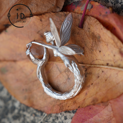 925 Silver Forest Elf Ring with Natural Phantom Quartz – Handcrafted Fantasy Ring for Nature Lovers