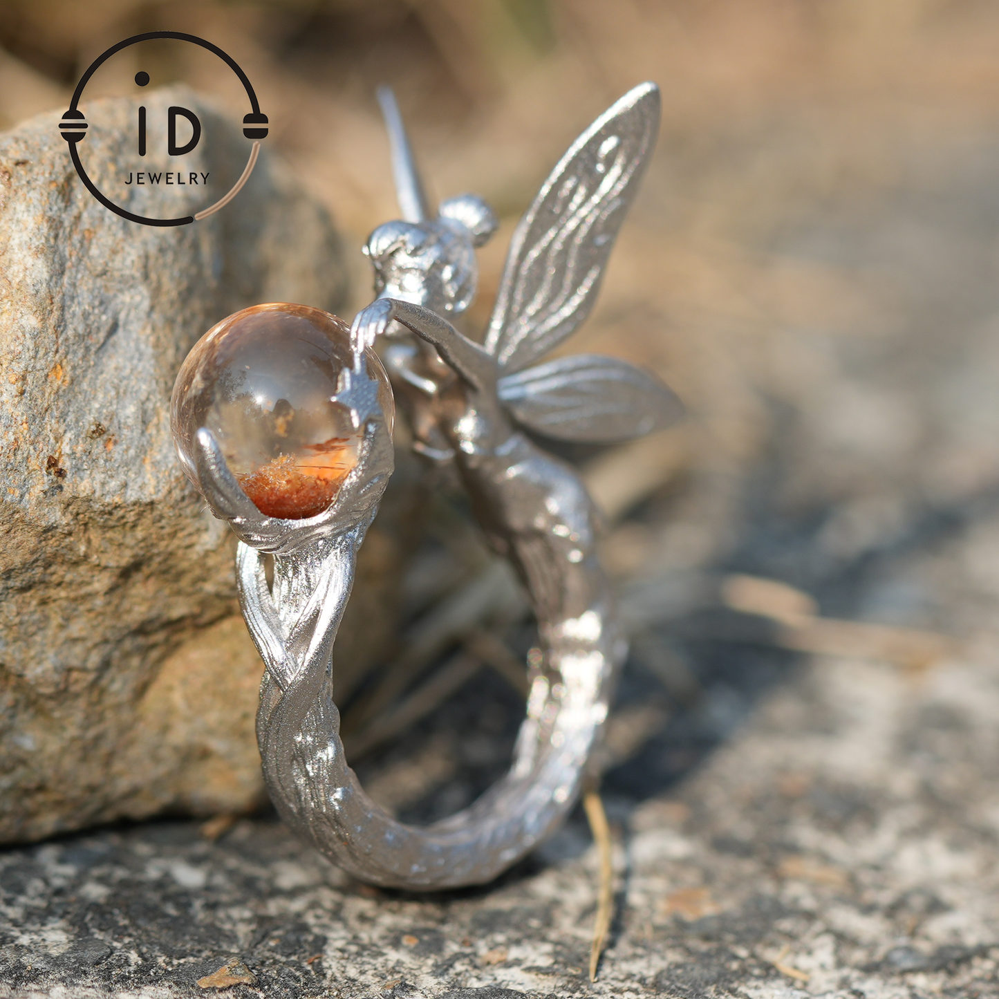 925 Silver Forest Elf Ring with Natural Phantom Quartz – Handcrafted Fantasy Ring for Nature Lovers