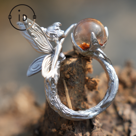 925 Silver Forest Elf Ring with Natural Phantom Quartz – Handcrafted Fantasy Ring for Nature Lovers