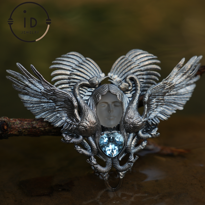 Forest Goddess Pendant | S925 Silver Handmade Pendant with White Crystal and Sky Blue Topaz | Exquisite Design Limited Collection