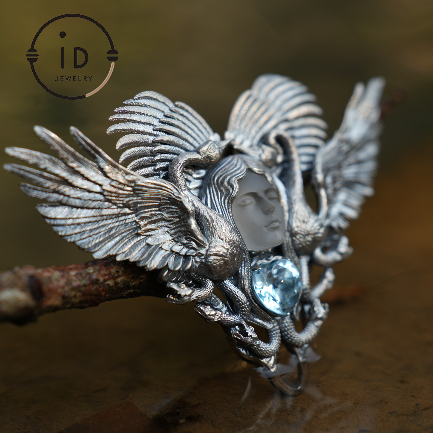 Forest Goddess Pendant | S925 Silver Handmade Pendant with White Crystal and Sky Blue Topaz | Exquisite Design Limited Collection