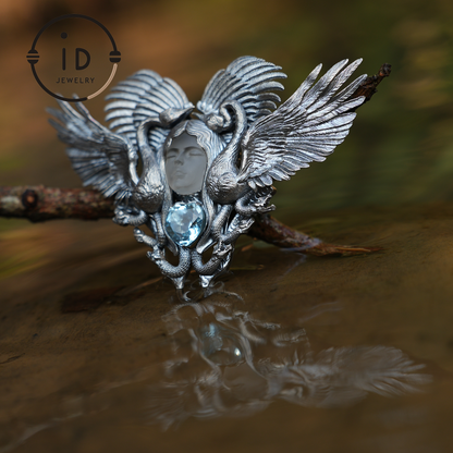 Forest Goddess Pendant | S925 Silver Handmade Pendant with White Crystal and Sky Blue Topaz | Exquisite Design Limited Collection