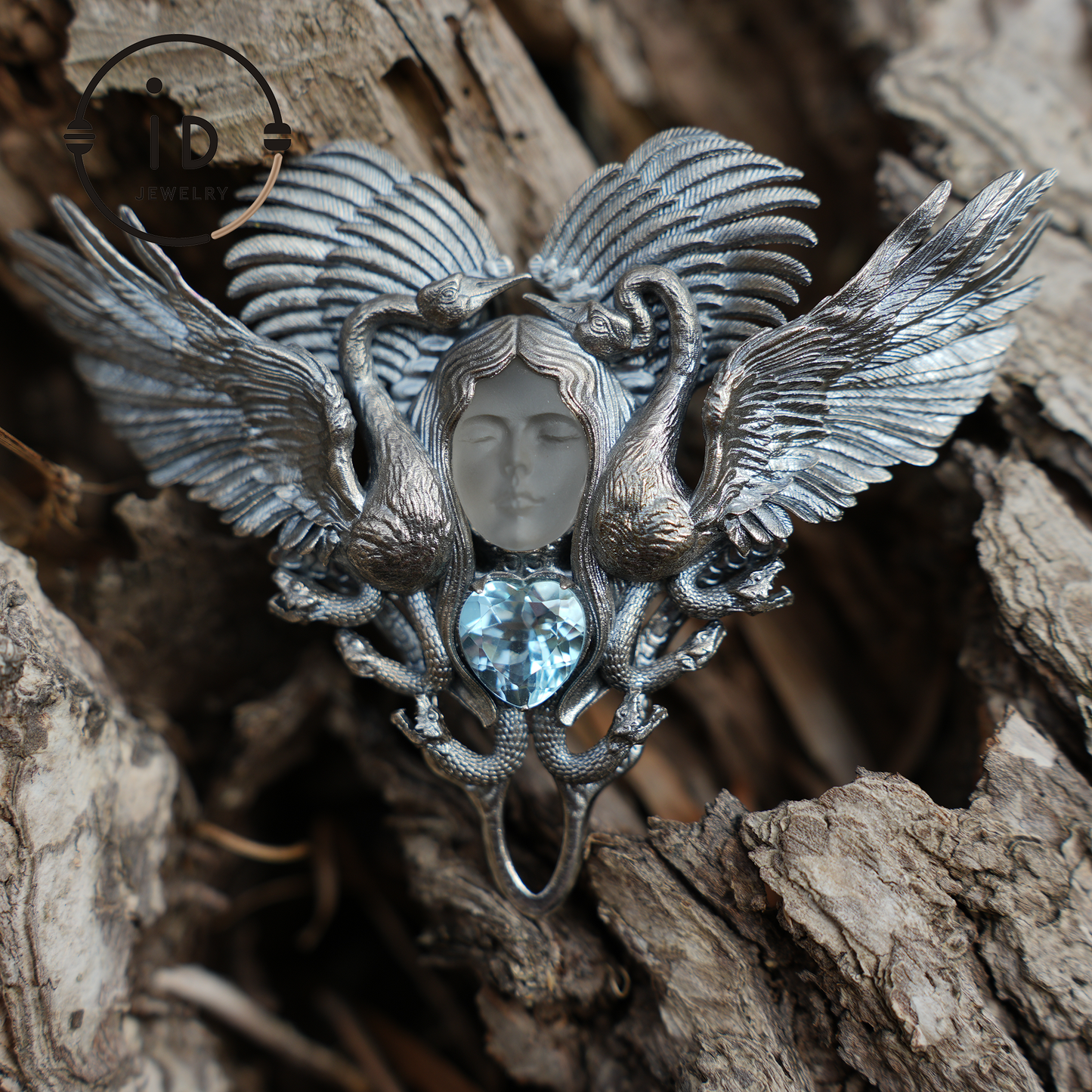 Forest Goddess Pendant | S925 Silver Handmade Pendant with White Crystal and Sky Blue Topaz | Exquisite Design Limited Collection