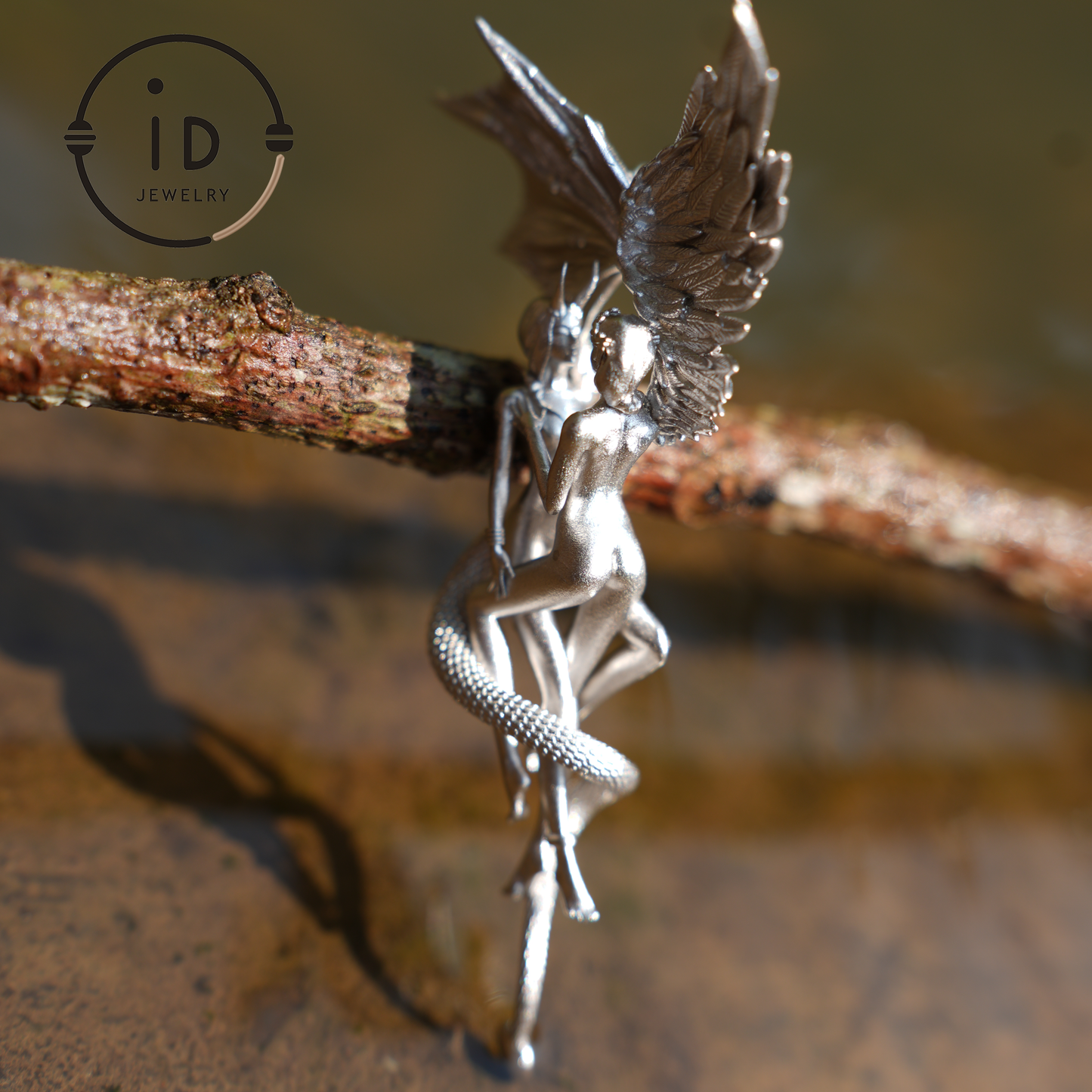 925 Sterling Silver Gemini Pendant – Zodiac Jewelry with Angel Wings and Snake Design