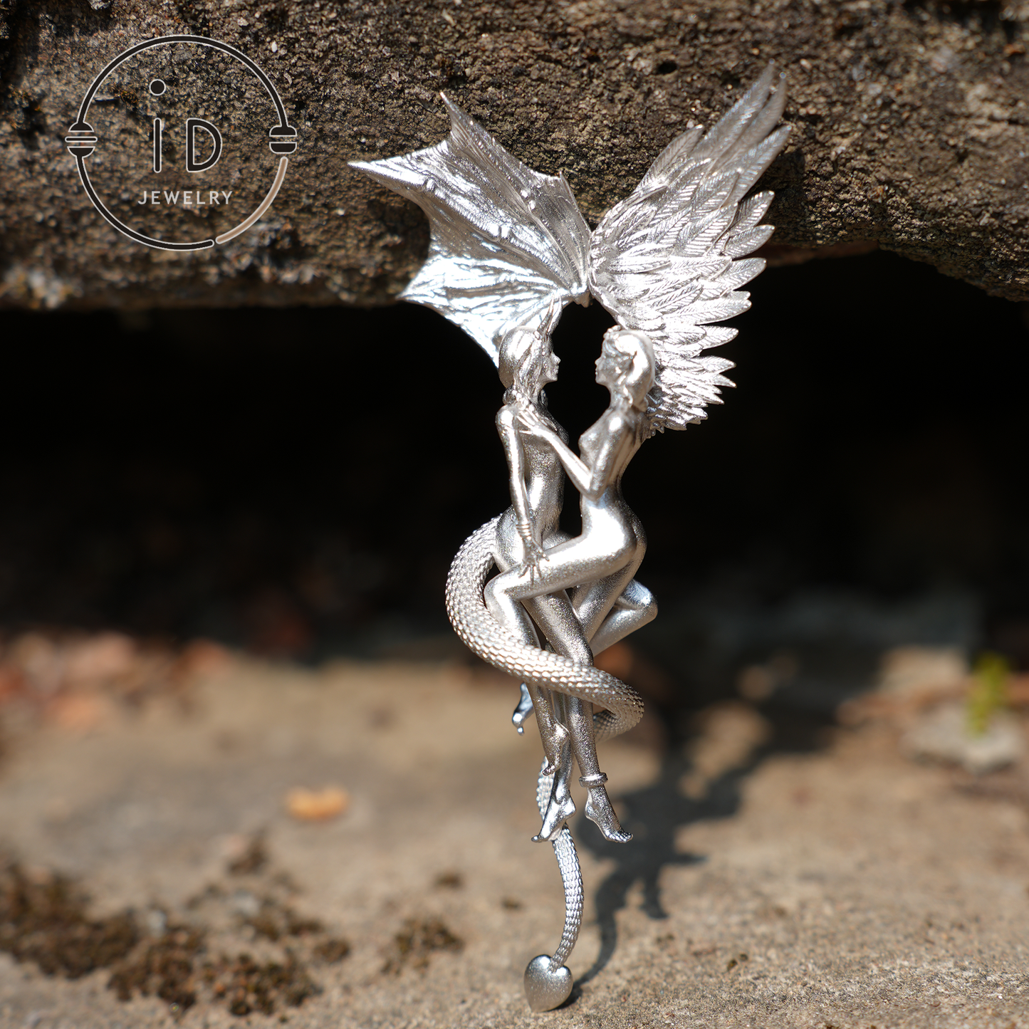 925 Sterling Silver Gemini Pendant – Zodiac Jewelry with Angel Wings and Snake Design