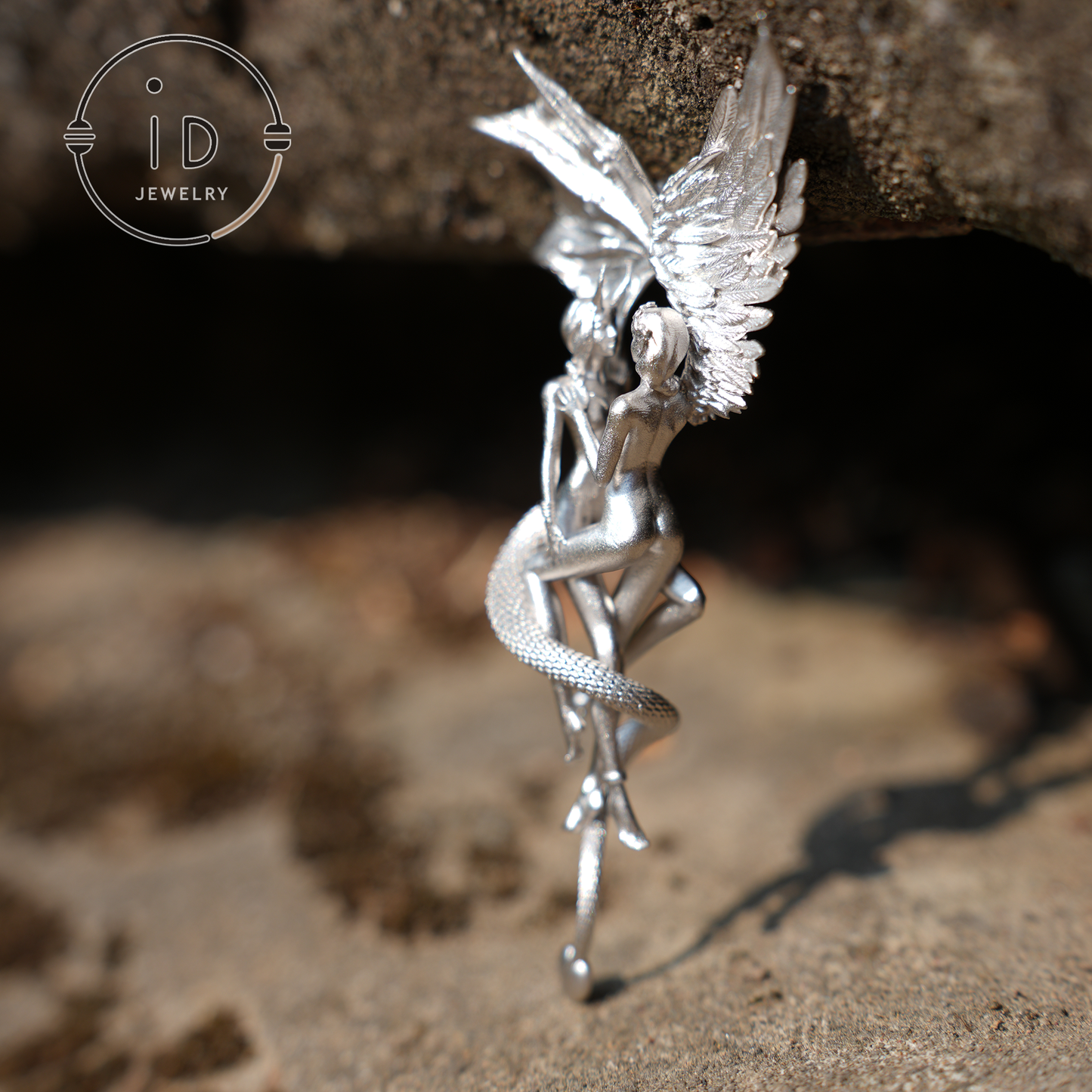 925 Sterling Silver Gemini Pendant – Zodiac Jewelry with Angel Wings and Snake Design