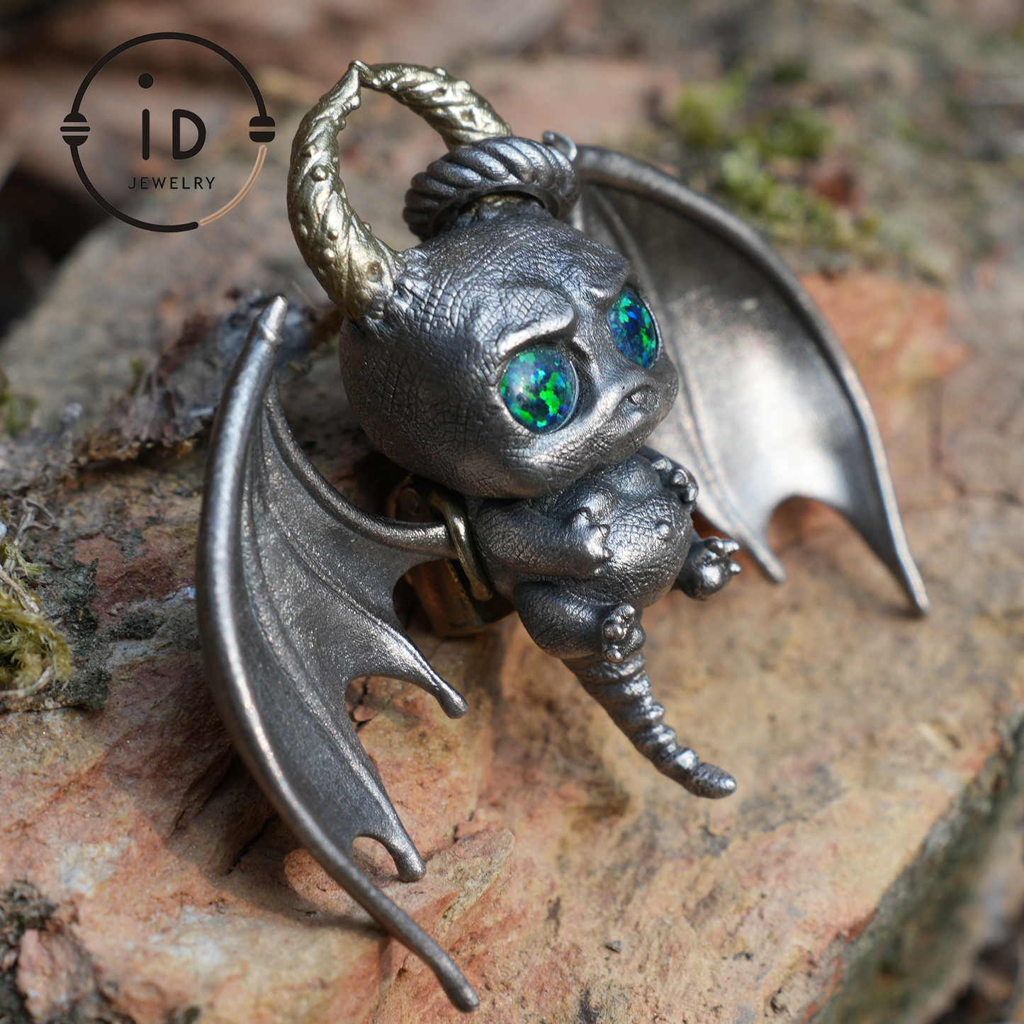 925 Silver Bat Pendant with Opal, Handcrafted Gothic Jewelry, Fantasy Pendant, Unique Gothic Necklace for Halloween & Gothic Lovers