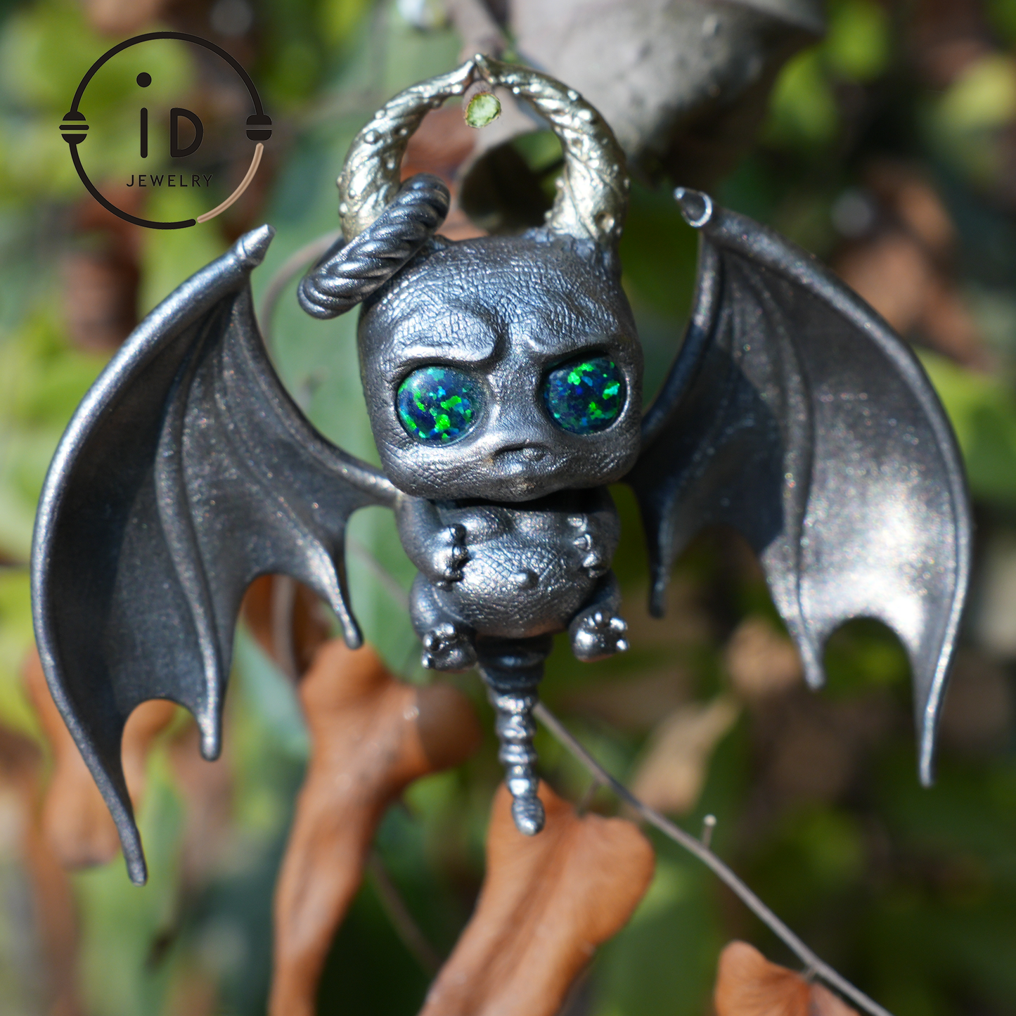 925 Silver Bat Pendant with Opal, Handcrafted Gothic Jewelry, Fantasy Pendant, Unique Gothic Necklace for Halloween & Gothic Lovers