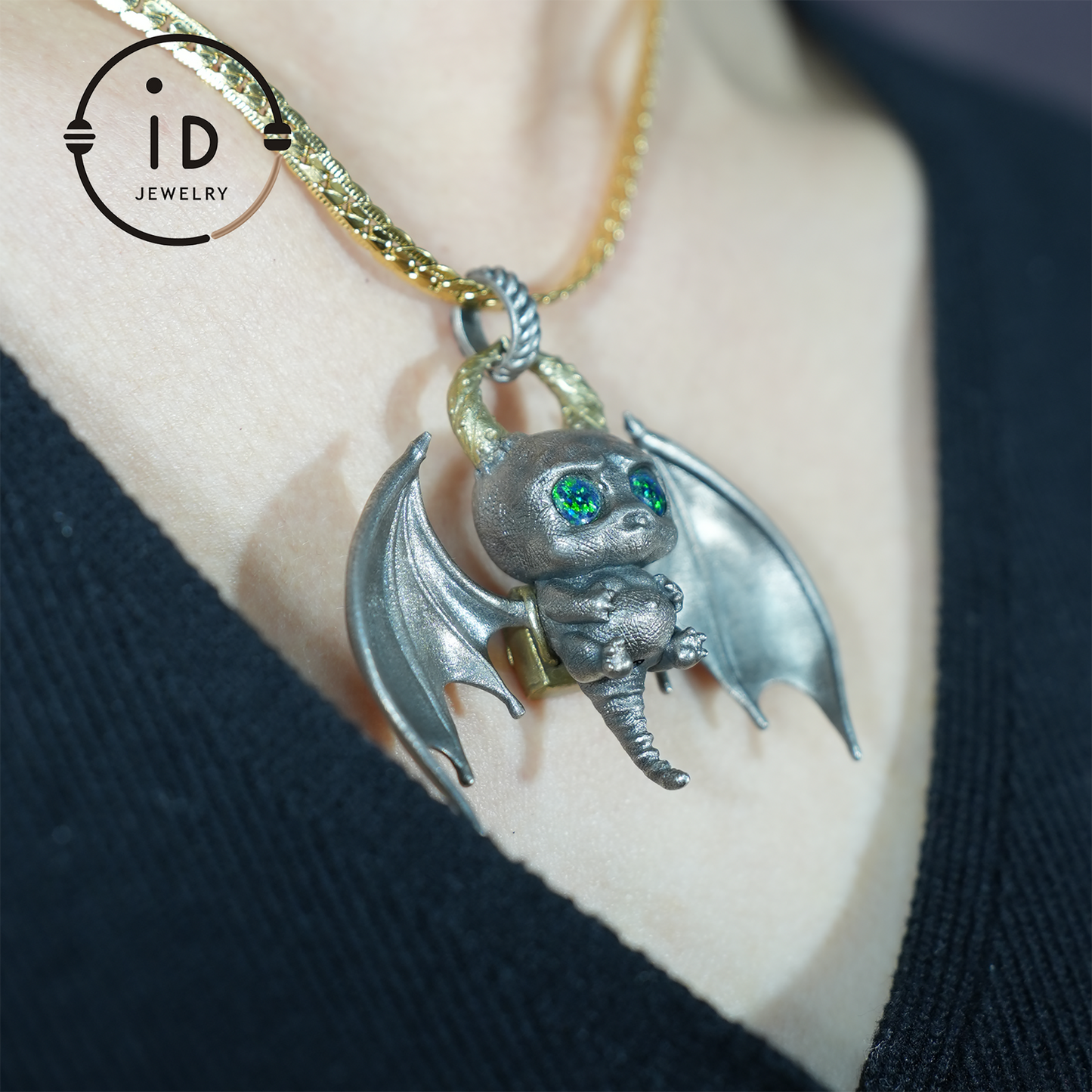 925 Silver Bat Pendant with Opal, Handcrafted Gothic Jewelry, Fantasy Pendant, Unique Gothic Necklace for Halloween & Gothic Lovers