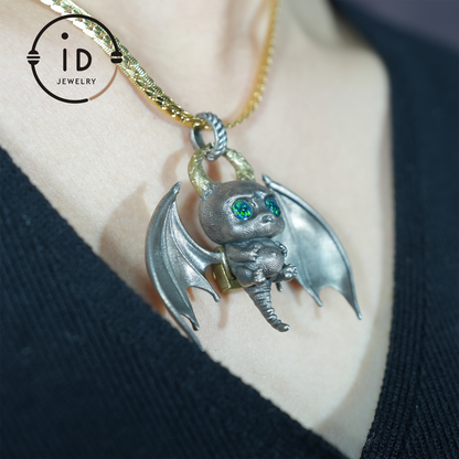 925 Silver Bat Pendant with Opal, Handcrafted Gothic Jewelry, Fantasy Pendant, Unique Gothic Necklace for Halloween & Gothic Lovers