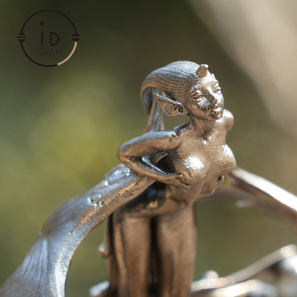 Mystical Winged Enchantress Pendant, 925 Sterling Silver with Ghost Stone, Handcrafted Fantasy Jewelry, Unique Mythical Wing Design