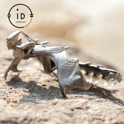 Mystical Winged Enchantress Pendant, 925 Sterling Silver with Ghost Stone, Handcrafted Fantasy Jewelry, Unique Mythical Wing Design