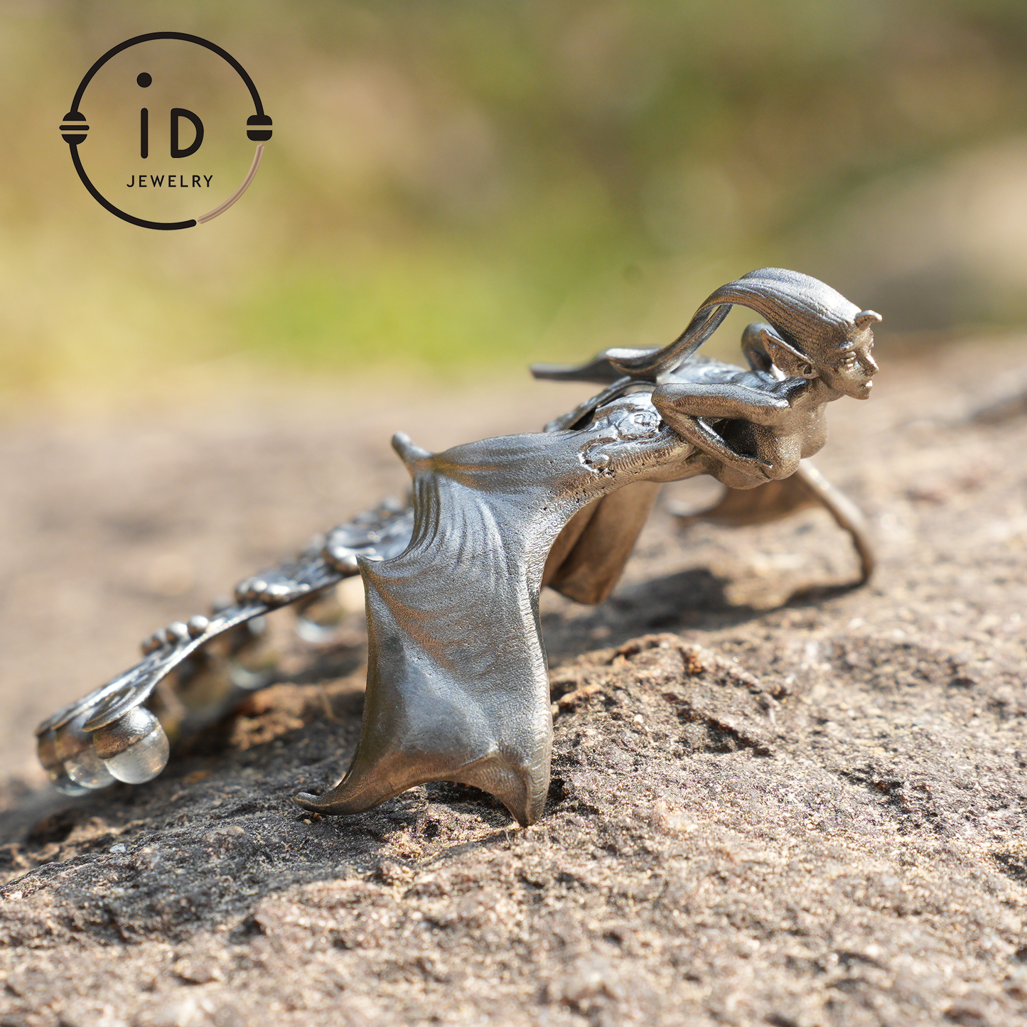 Mystical Winged Enchantress Pendant, 925 Sterling Silver with Ghost Stone, Handcrafted Fantasy Jewelry, Unique Mythical Wing Design
