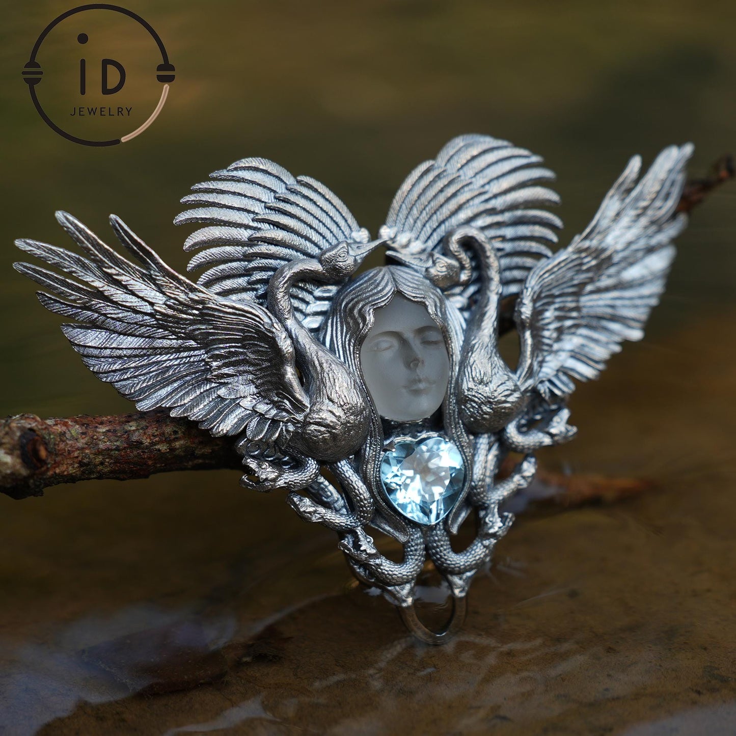 Forest Goddess Pendant | S925 Silver Handmade Pendant with White Crystal and Sky Blue Topaz | Exquisite Design Limited Collection
