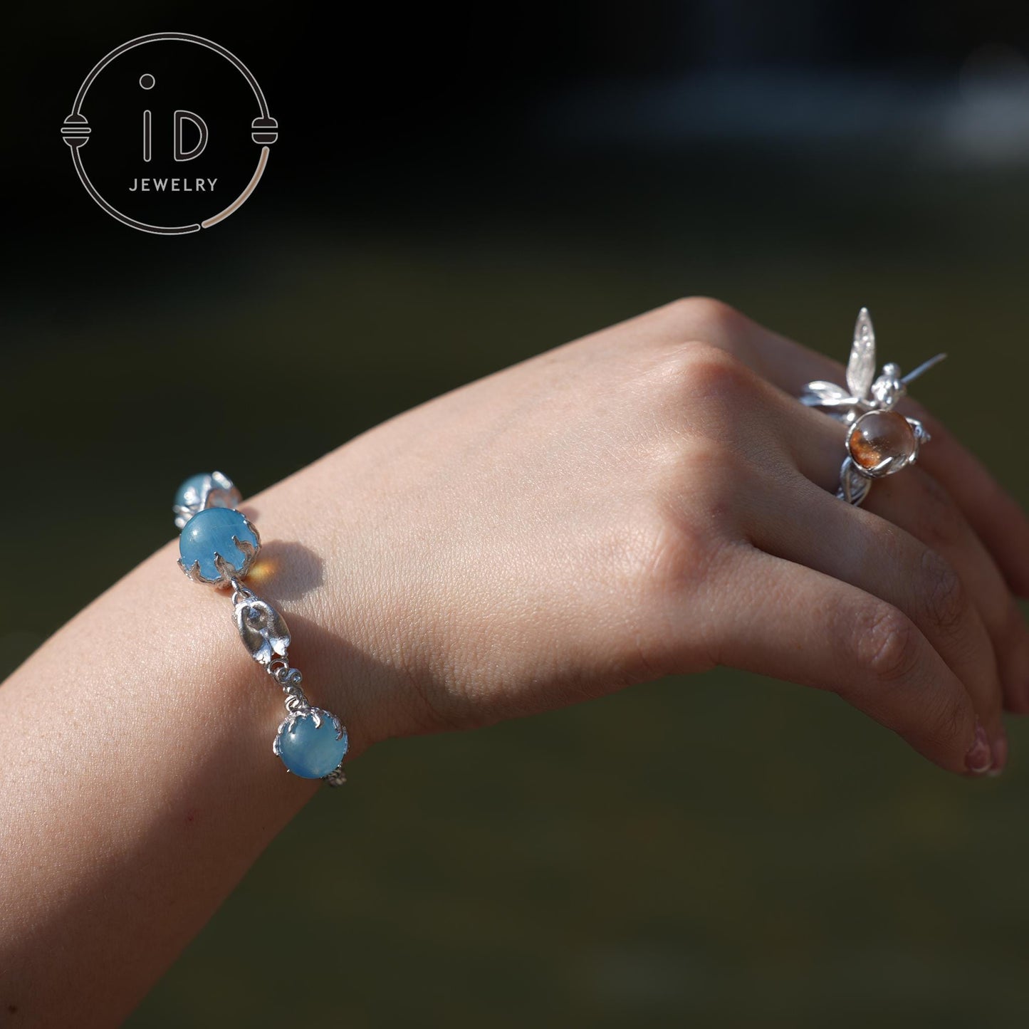 925 Sterling Silver Rabbit Bracelet with Aquamarine – Handcrafted Elegant Jewelry, Perfect Gift for Special Occasions