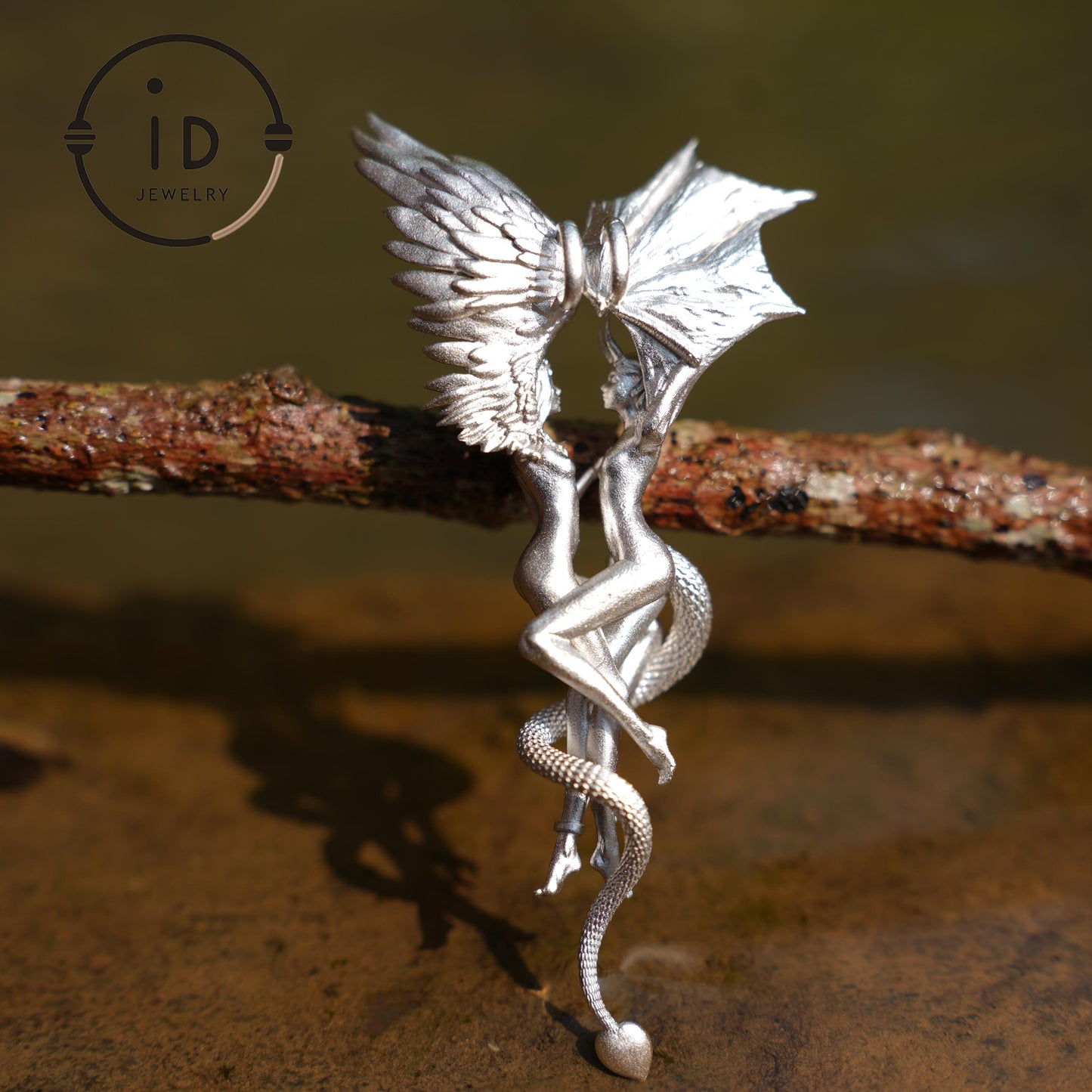 925 Sterling Silver Gemini Pendant – Zodiac Jewelry with Angel Wings and Snake Design