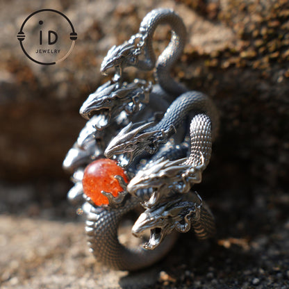 Eight-Headed Serpent Pendant - S925 Silver - Handmade Creative Design Inspired by Yamata no Orochi (Japanese Mythology)