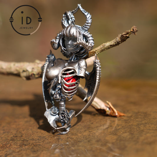 Dark Enchantress Pendant | S925 Silver Handmade Pendant with Enamel Heart | Gothic Design Limited Collection