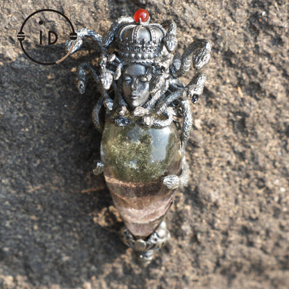 Medusa’s Gaze Pendant, 925 Sterling Silver, phantom quartz, Handcrafted Mythical Jewelry, Unique Statement Piece
