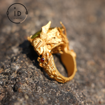 Valkyrie Oath Ring · Handmade Norse Gold Ring with Citrine & Ruby · Symbol of Courage, Strength Loyalty · Nordic Goddess Design