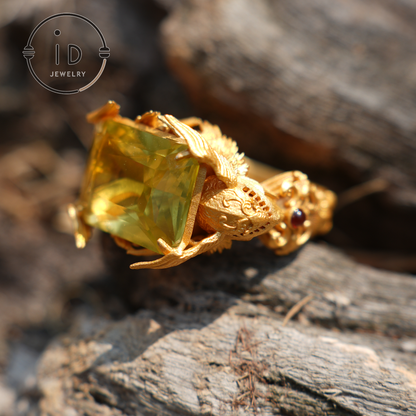 Valkyrie Oath Ring · Handmade Norse Gold Ring with Citrine & Ruby · Symbol of Courage, Strength Loyalty · Nordic Goddess Design