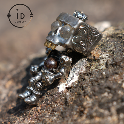 Memento Mori Skull Pendant | 925 Silver with Labradorite & Iron Opal | Gothic Talisman for Spiritual Awakening