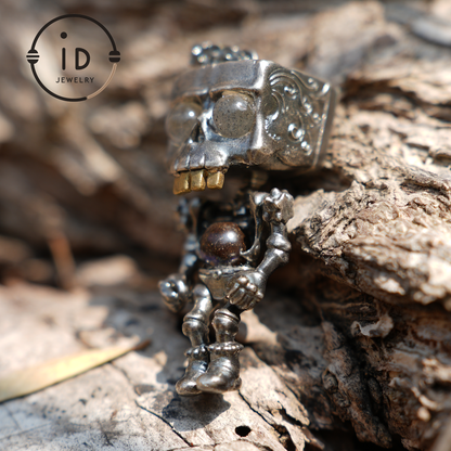 Memento Mori Skull Pendant | 925 Silver with Labradorite & Iron Opal | Gothic Talisman for Spiritual Awakening