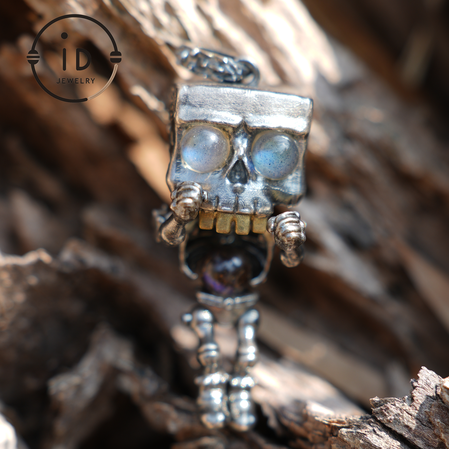 Memento Mori Skull Pendant | 925 Silver with Labradorite & Iron Opal | Gothic Talisman for Spiritual Awakening