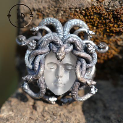 Medusa Pendant | Handmade 925 Silver & White Crystal | Mythical Statement Jewelry