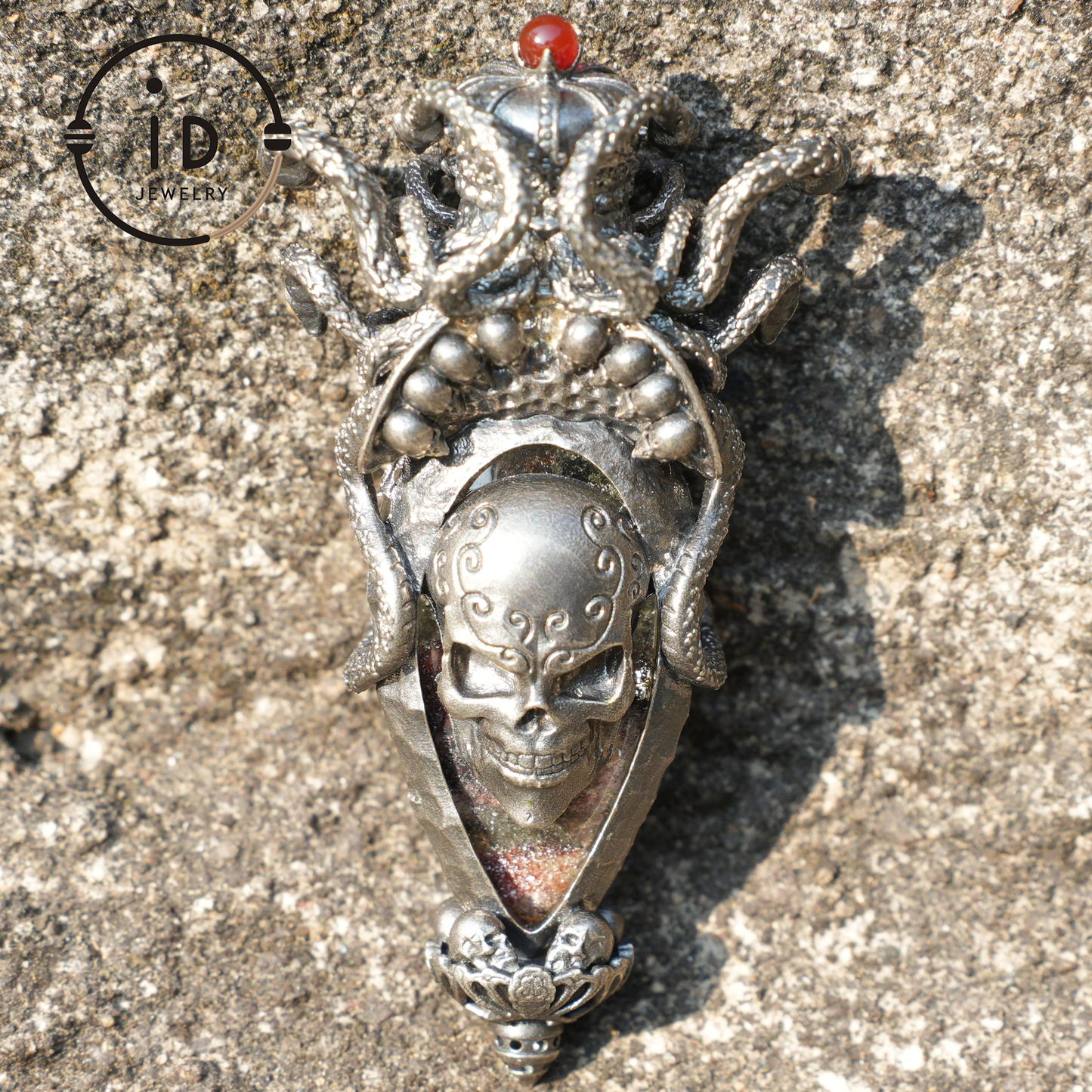 Medusa’s Gaze Pendant, 925 Sterling Silver, phantom quartz, Handcrafted Mythical Jewelry, Unique Statement Piece
