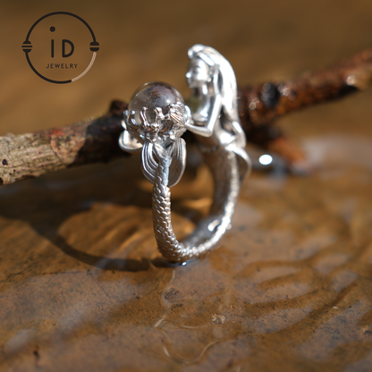 925 Sterling Silver Mermaid Ring with Phantom Crystal – Handmade Fantasy Jewelry for Fantasy Lovers