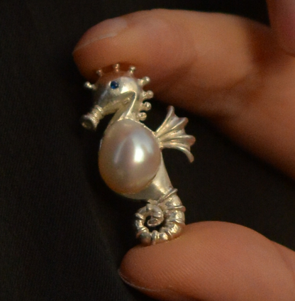 925 Silver Seahorse Pendant | Sapphire & Pearl Totem Necklace | Handmade Ocean Jewelry Gift for Her or Birthday