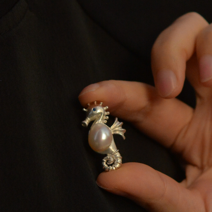 925 Silver Seahorse Pendant | Sapphire & Pearl Totem Necklace | Handmade Ocean Jewelry Gift for Her or Birthday