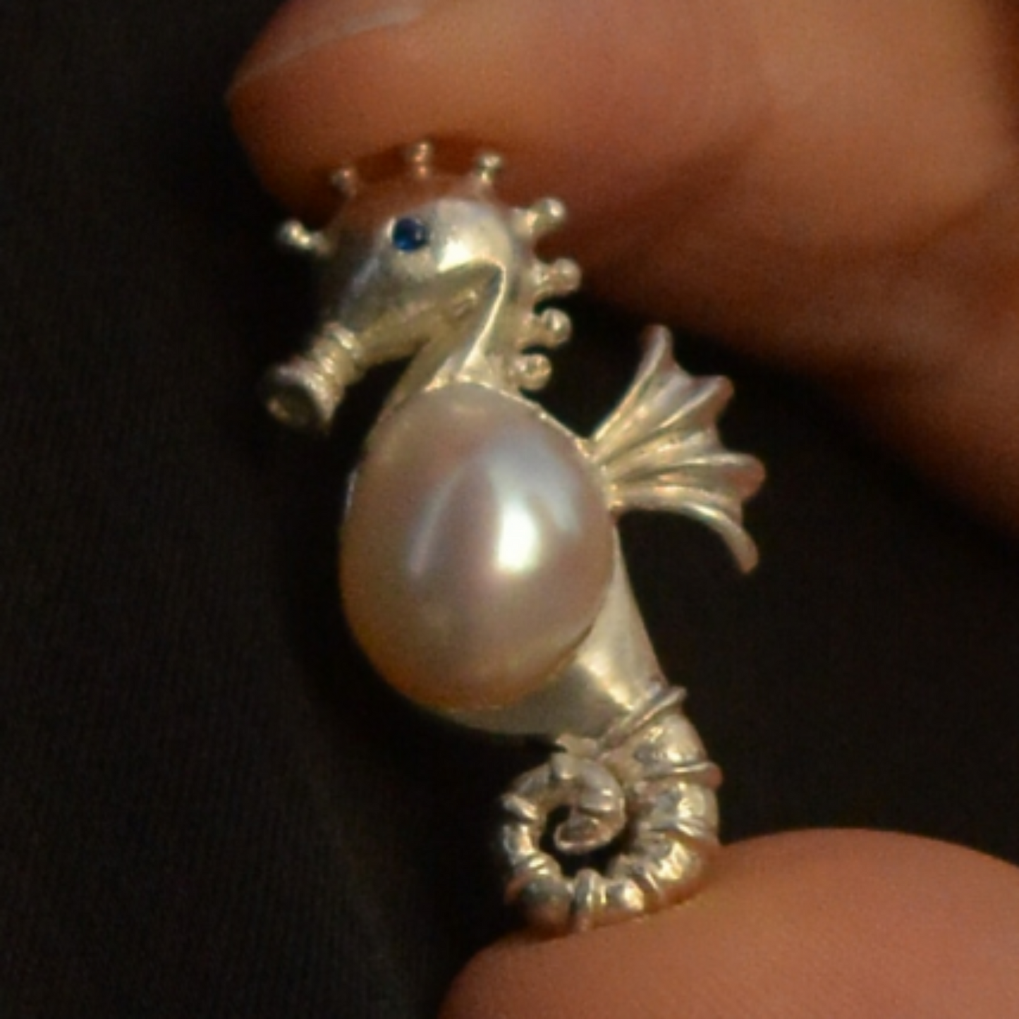 925 Silver Seahorse Pendant | Sapphire & Pearl Totem Necklace | Handmade Ocean Jewelry Gift for Her or Birthday