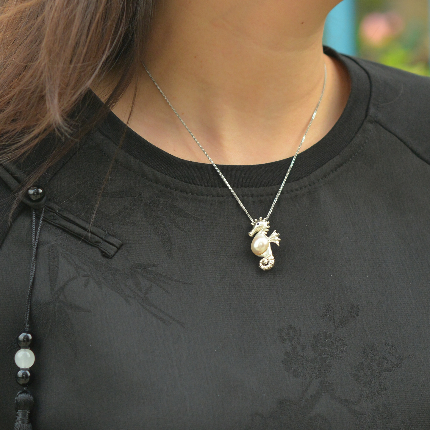 925 Silver Seahorse Pendant | Sapphire & Pearl Totem Necklace | Handmade Ocean Jewelry Gift for Her or Birthday