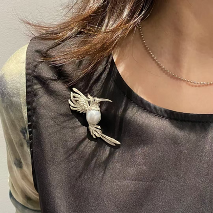 925 Silver Hummingbird Brooch Pendant | Pearl Totem Jewelry | Handmade Nature Amulet Gift for Women