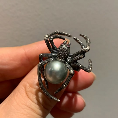 925 Silver Spider Ring | Gothic Pearl Ruby Jewelry | Handmade Witchcore Gift for Her or Him