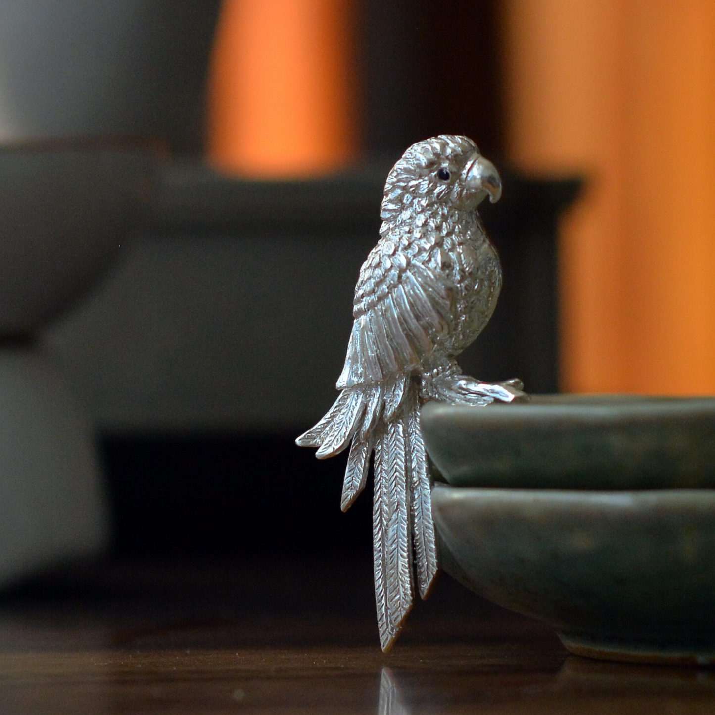 925 Silver Parrot Brooch Pendant | Sapphire Eye Totem Jewelry | Handmade Gift for Communicators & Thinkers