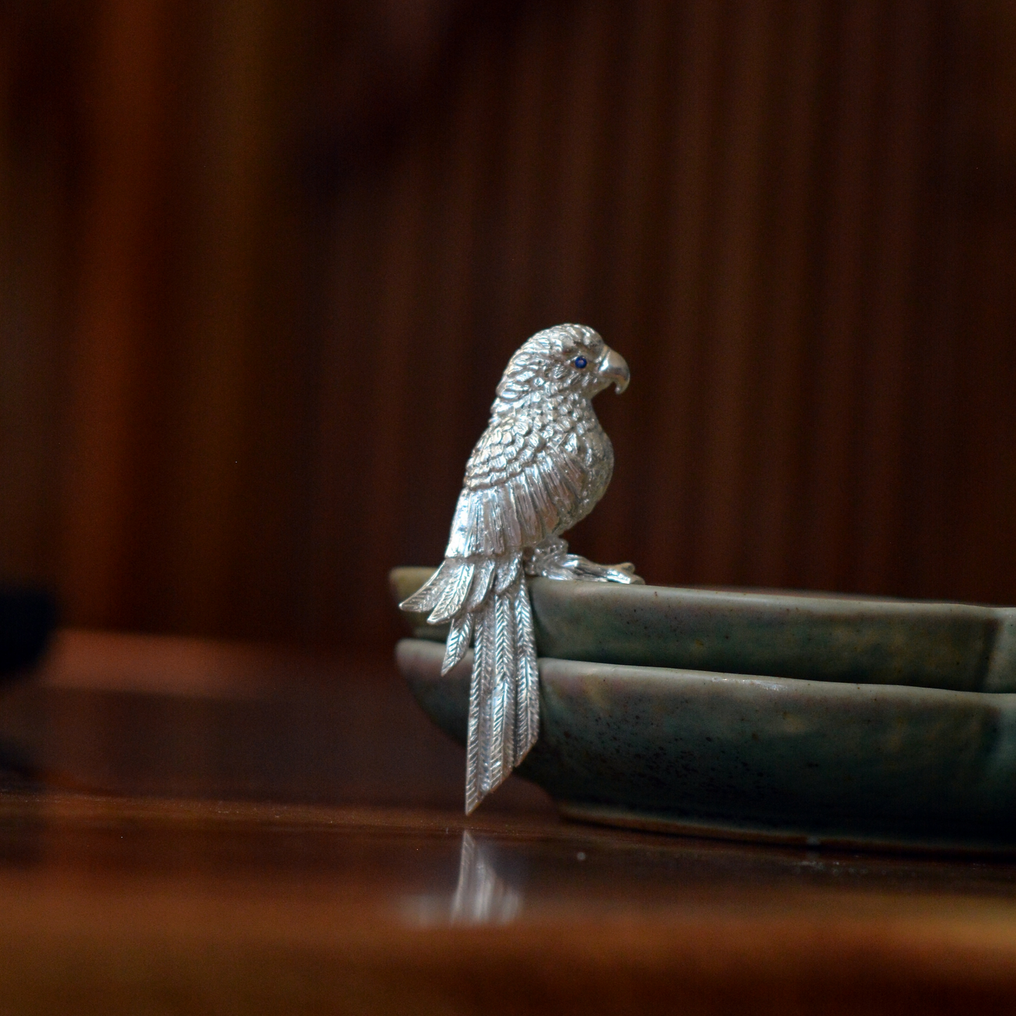 925 Silver Parrot Brooch Pendant | Sapphire Eye Totem Jewelry | Handmade Gift for Communicators & Thinkers