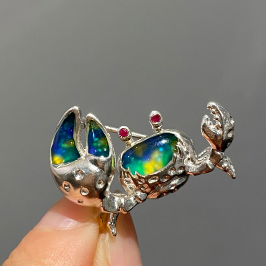925 Silver Enamel Crab Brooch Pendant | Ruby Eyes Zodiac Jewelry | Handmade Ocean Amulet Gift for Cancer Sign