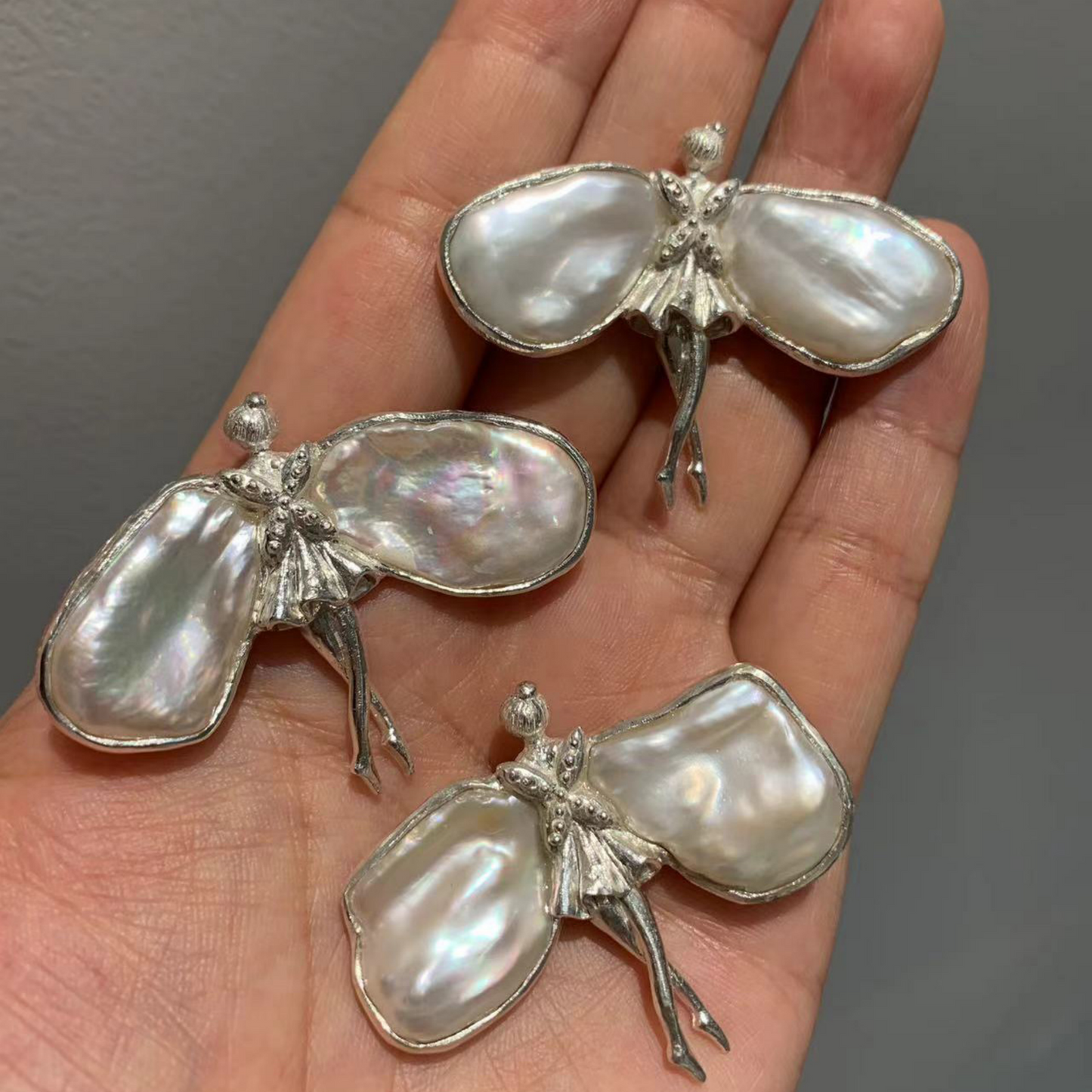 925 Silver Fairy Brooch Pendant | Pearl Butterfly Wings | Handmade Nature Amulet Gift for Women
