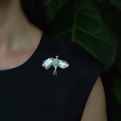 925 Silver Fairy Brooch Pendant | Pearl Butterfly Wings | Handmade Nature Amulet Gift for Women