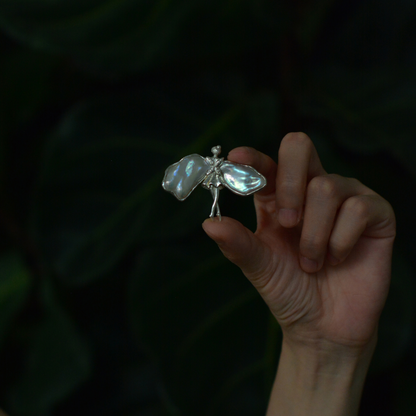 925 Silver Fairy Brooch Pendant | Pearl Butterfly Wings | Handmade Nature Amulet Gift for Women