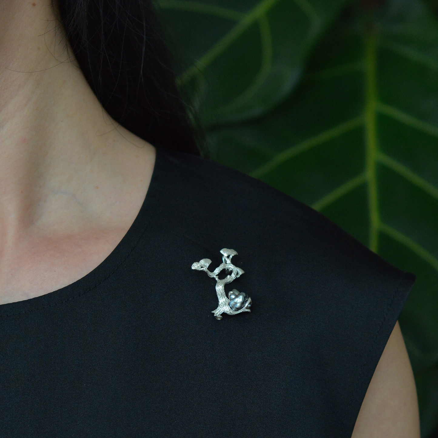 925 Silver Pine Tree Brooch Pendant | Pearl Nature Jewelry | Handmade Gift for Mom or Spiritual Woman