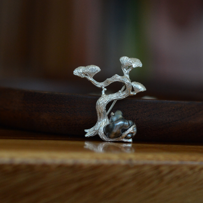 925 Silver Pine Tree Brooch Pendant | Pearl Nature Jewelry | Handmade Gift for Mom or Spiritual Woman