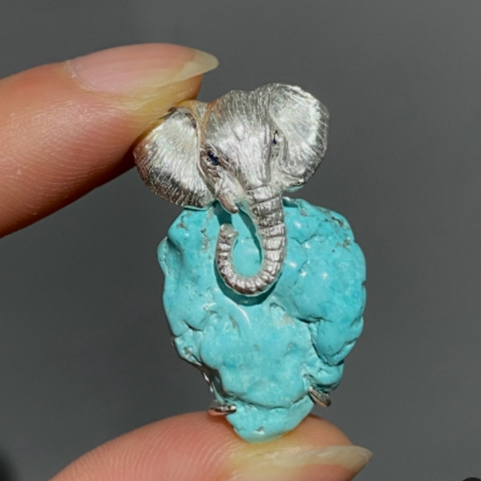 925 Silver Elephant Pendant | Turquoise Amulet Necklace | Handmade Spiritual Jewelry Gift for Peace & Strength
