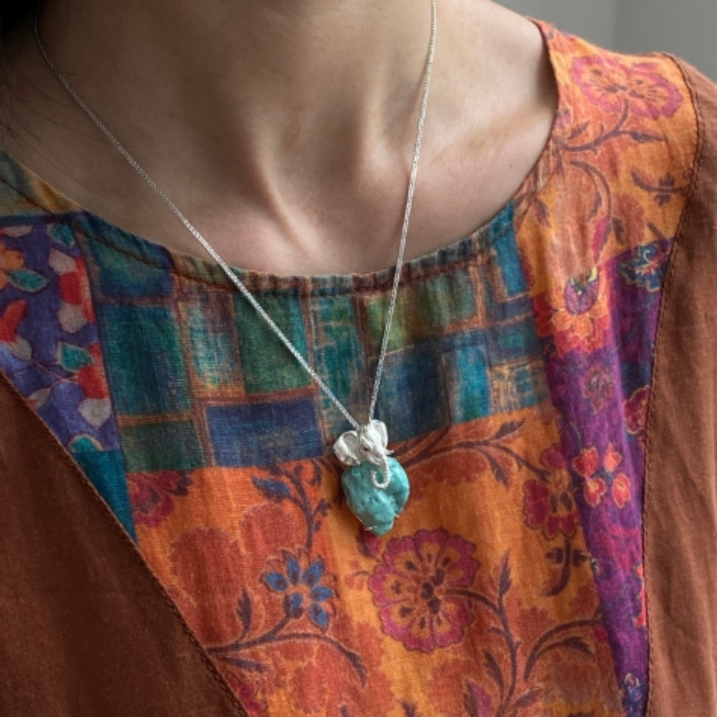 925 Silver Elephant Pendant | Turquoise Amulet Necklace | Handmade Spiritual Jewelry Gift for Peace & Strength