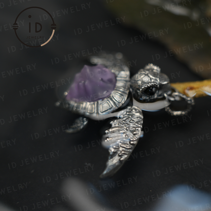 925 Silver Sea Turtle Pendant Necklace, Articulated Ocean Talisman for Divers & Ocean Lovers, Handmade Birthday / Christmas Gift