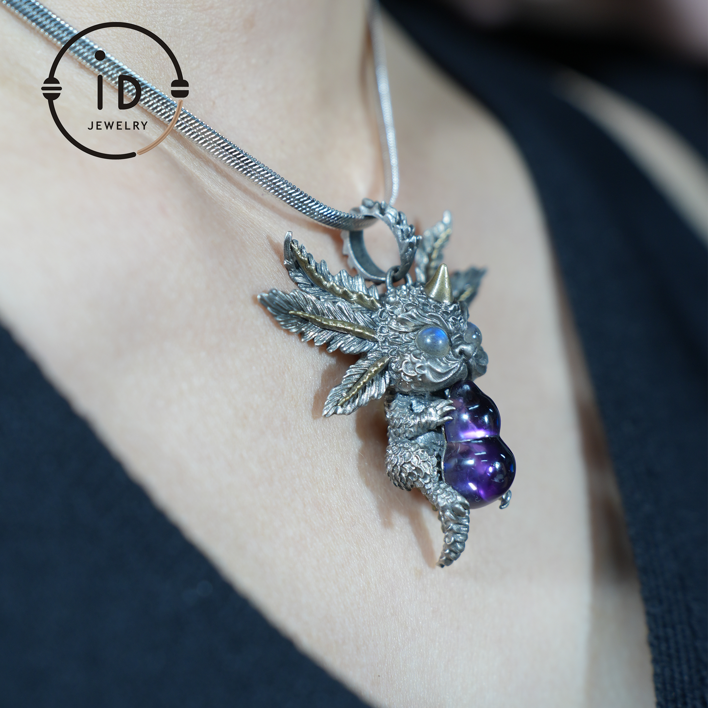 Dream Dragon Messenger Pendant "Eye of the Nightwatch" · Spirit Totem Guardian Jewelry · Handmade Mystic Silver Amulet